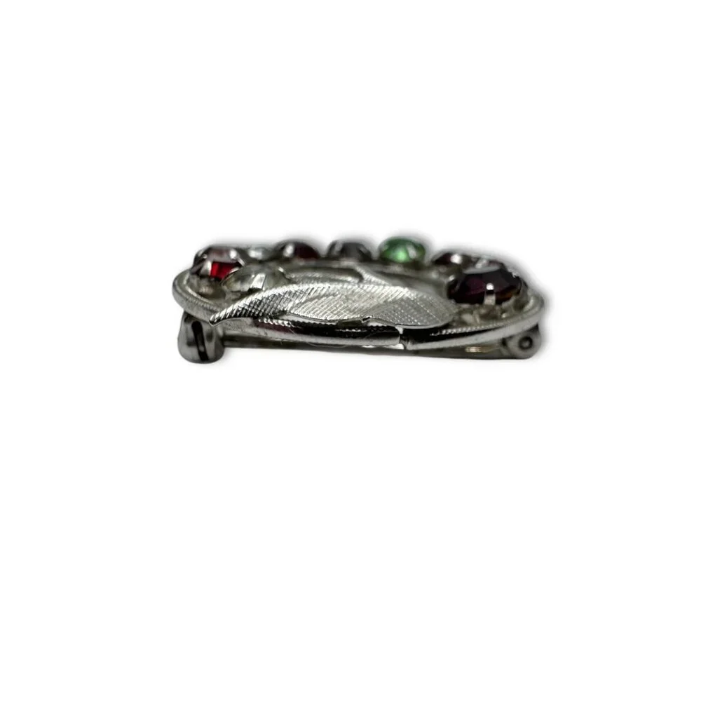 Vintage Curtis Designs Rhinestone Circle Brooch Multicolor Stones Silver-Tone